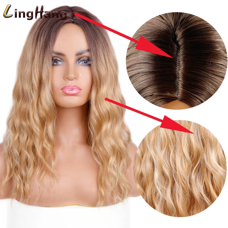 LINGHANG короткие волнистые блонд Омбре коричневые синтетические термостойкие