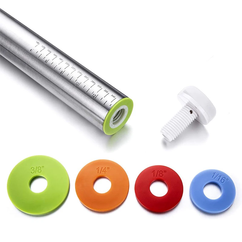 Скалка из нержавеющей стали с толстыми кольцами Регулируемый ролик силиконовым