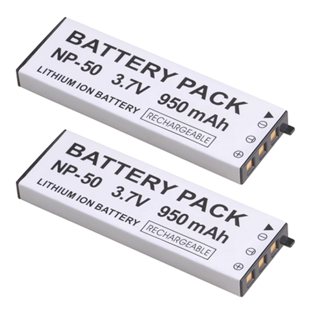 2 шт 950 мАч Высокая емкость NP-50 NP 50 батарея + светодиодный USB зарядное устройство