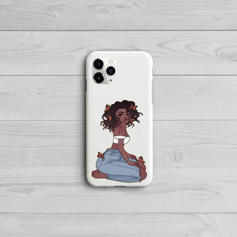 

Afro Girls Black Women Art Phone Case Candy Color White for iPhone 11 pro XS MAX 8 7 6 6S Plus X 5S SE 2020 XR