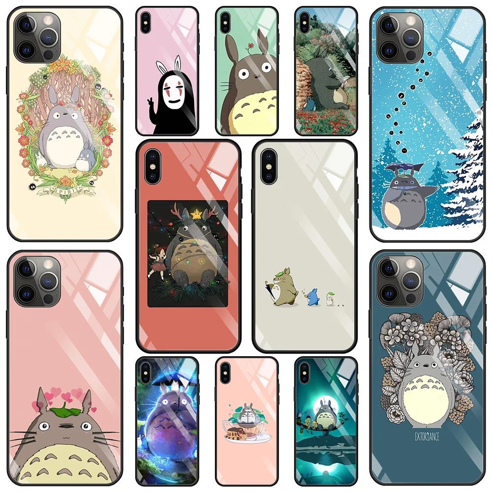 

Tempered Glass Case For iPhone 13 12 11 Pro Max 12Mini X XR XS Max 8 7 6s Plus SE 2020 Phone Shell Cartoon Japan Anime Totoro