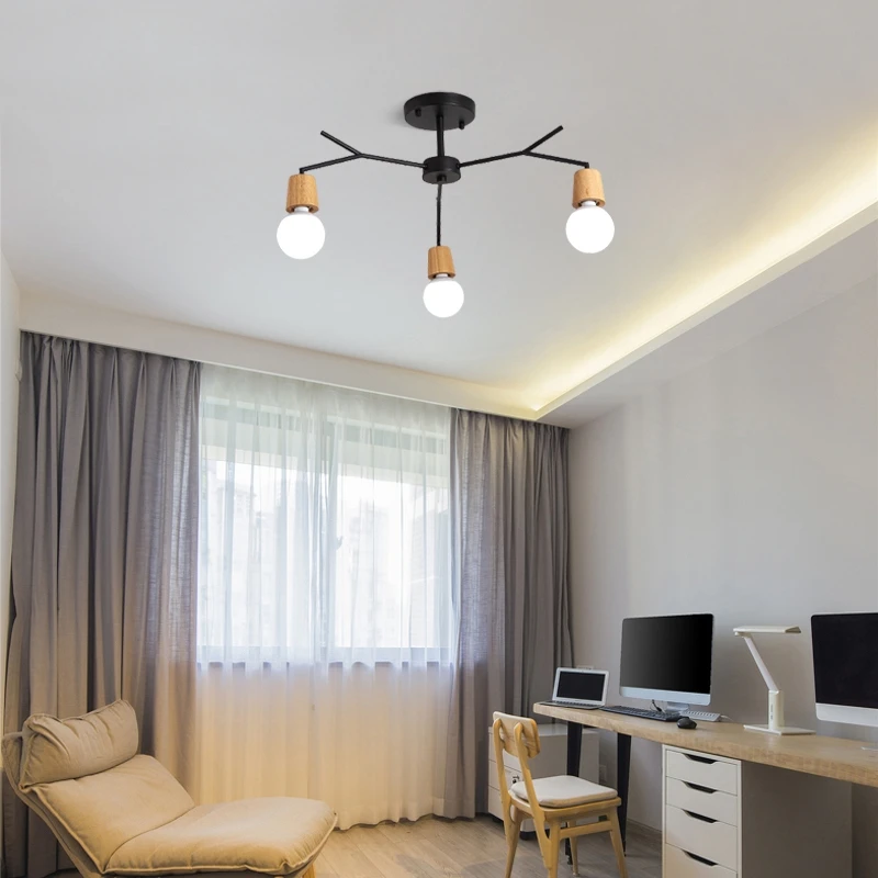 Candelabro moderno de madera sólida de estilo nórdico, lámpara de iluminación para el hogar, sala de estar, dormitorio, arte de madera natural