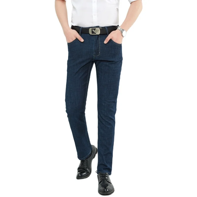 

2021 Men's Fashion Business Jeans Classic Style Casual Stretch Slim Jean Pants Male Brand Denim Trousers Black Blue