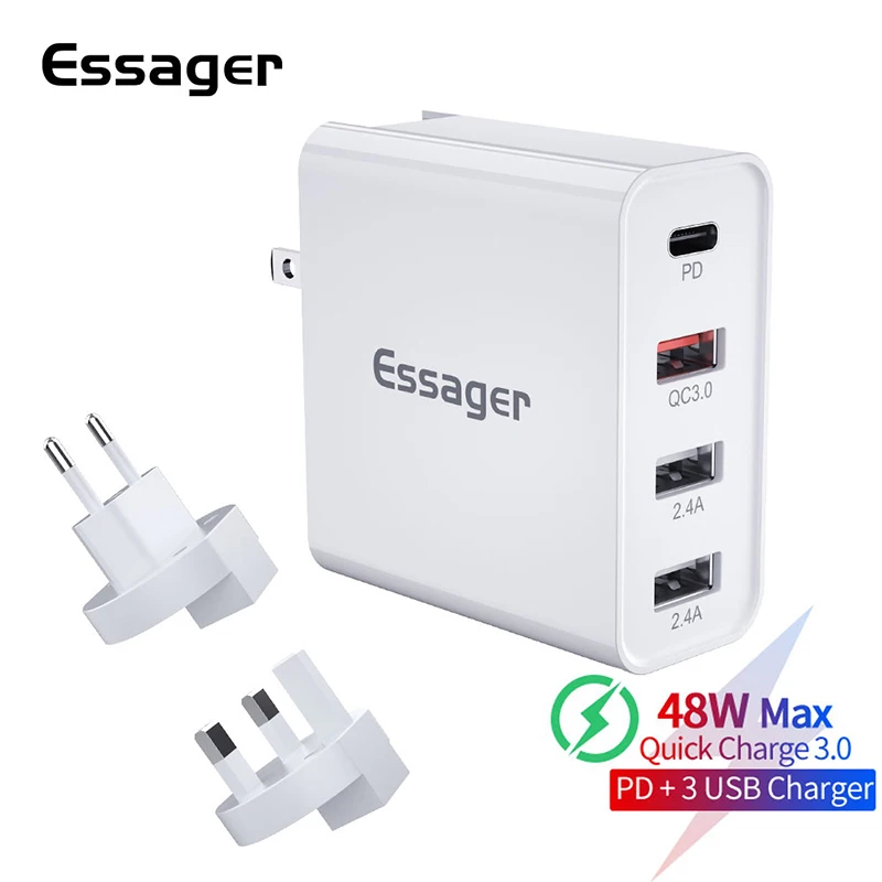 Essager 48 Вт мульти Быстрая зарядка 3 0 USB зарядное устройство PD Тип C QC3.0 QC турбо