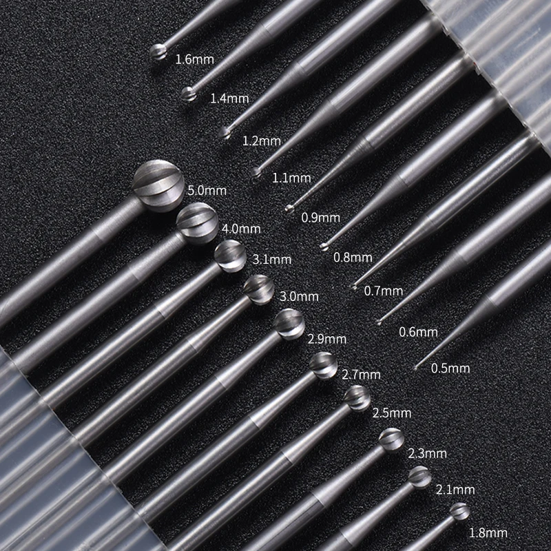 

15pcs 0.5-2.3mm HSS Electric Mill Grinding Head Fine Carving Ball Needle Spherical Cutters Dental Needle Olive Ivory Jewelry