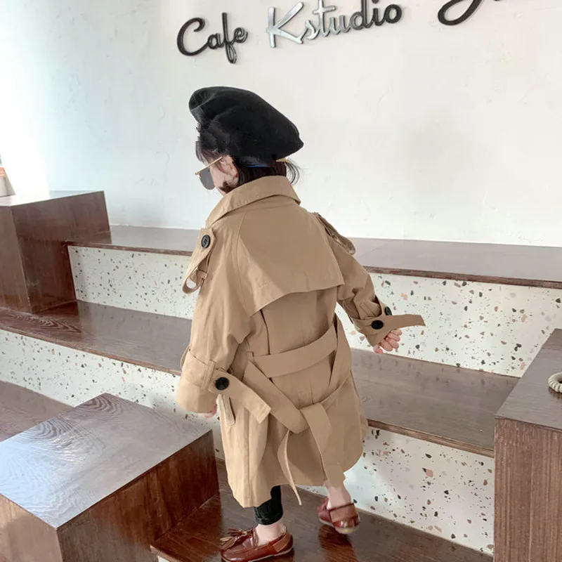 Новинка 2019 осеннее пальто для девочек длинное однобортное в английском стиле