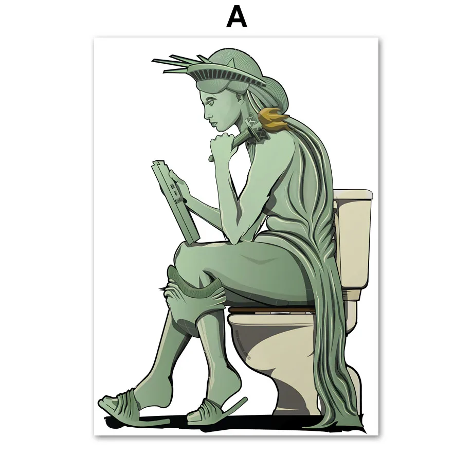 

Funny Famous Figure Toilet Wall Art Canvas Painting Nordic Posters and Prints Wall Pictures for Living Room Decor