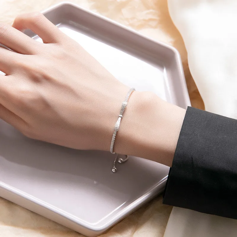 S925 Sterling Silver Fashion Bowknot Adjustable Bracelets 2021 New Shining Zircon Women Statement Jewelry Best Friend Gifts |