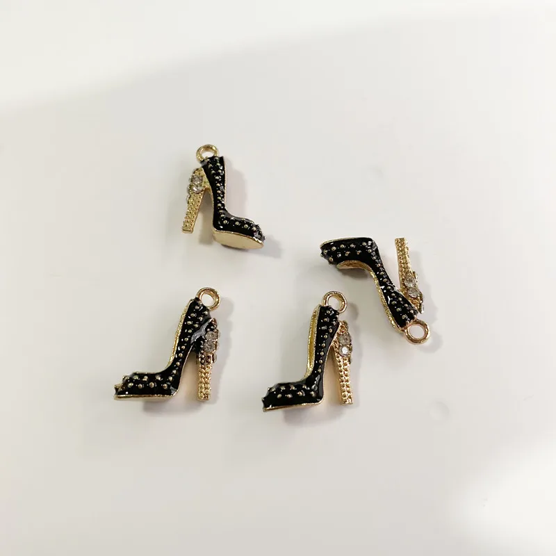 

6pcs Enamels Black High Heels DIY Girl Pendant Necklace Earring Accessories Charms Findings Jewelry Making Supplies Wholesale
