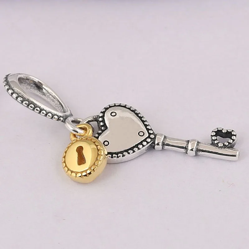 

100% 925 Sterling Silver Charm New Heart Key Pendant Fit Pandora Women Bracelet & Necklace Diy Jewelry