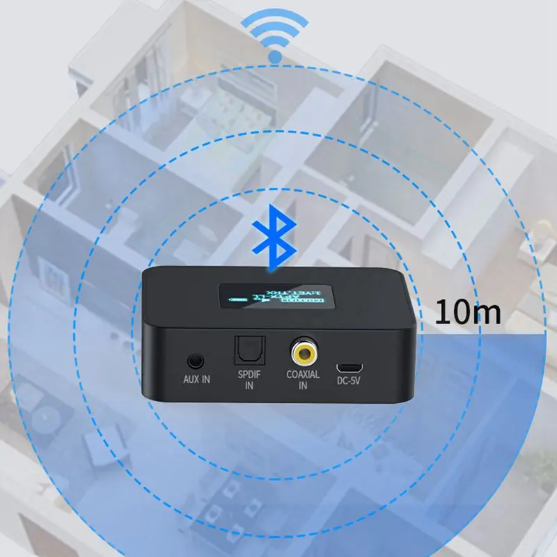 

5.0 Bluetooth Adapter Support APTX/APTXLL 3.5mm Aux Jack SPDIF with LCD Sn Display Wireless Music o Transmitter