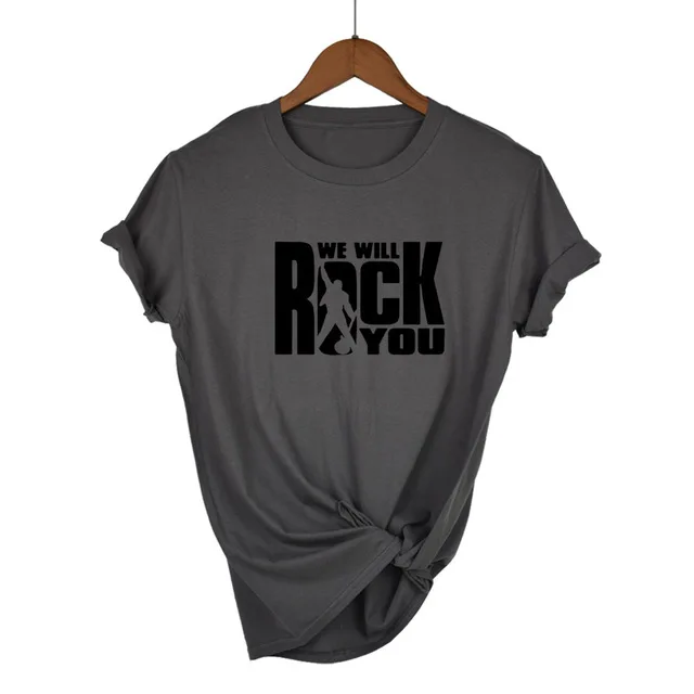 Dark Grey-B We Will Rock You Женская Футболка Летний стиль королева рок группа футболка короткий рукав хлопок рок-ролл женские топы - Цвет: Dark Grey-B