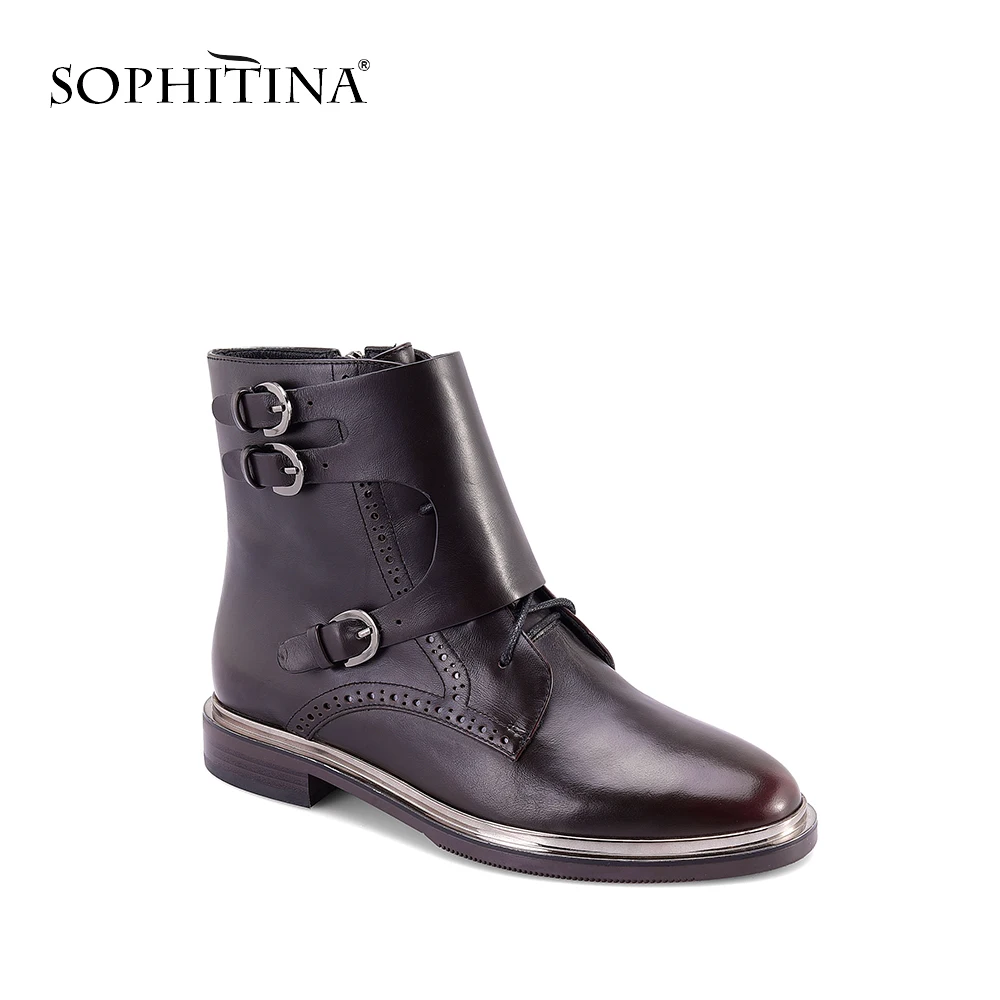 SOPHITINA/Новинка года; удобные ботильоны на низком каблуке с круглым носком; Повседневная обувь в стиле ретро; качественные женские ботинки из коровьей кожи с пряжкой; M15