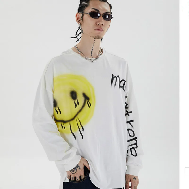 Футболки мужские с принтом в виде смайликов и надписей длинными рукавами стиле