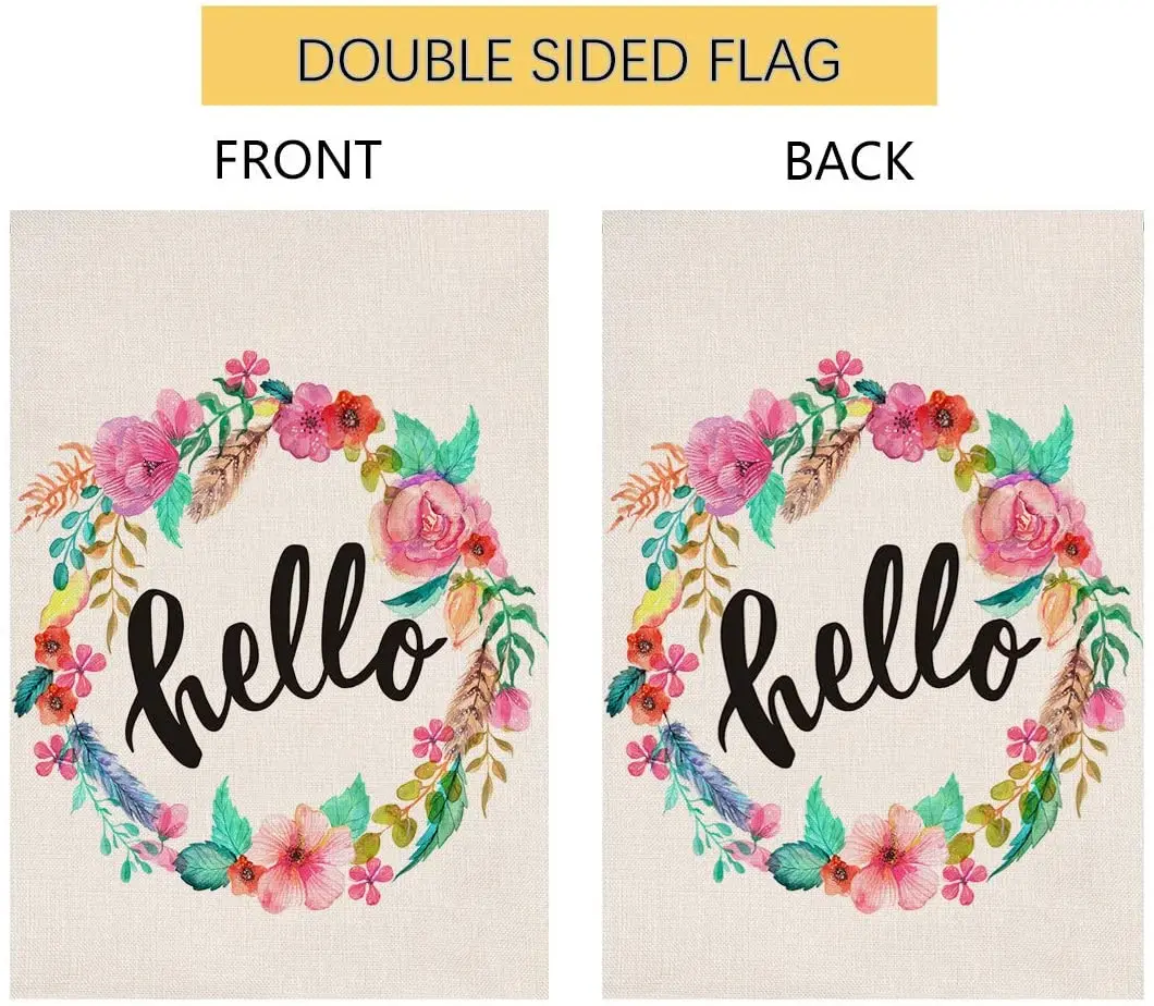 

Hello Floral Wreath Garden Flag Vertical Double Sided 12.5 x 18 Inch Easter Spring Summer Welcome Yard Decor