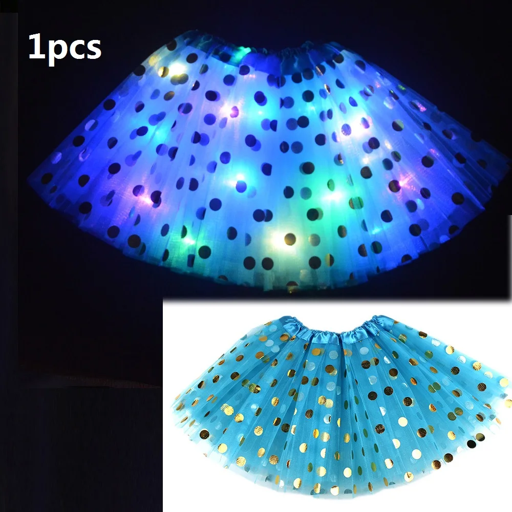 1pcs blue Светодиодный светильник в горошек с блестками, детская одежда танцевальная юбка-пачка, юбка-американка вечерние, для танцев, на Рождество, для детей от 3 до 12 лет - Цвет: 1pcs blue