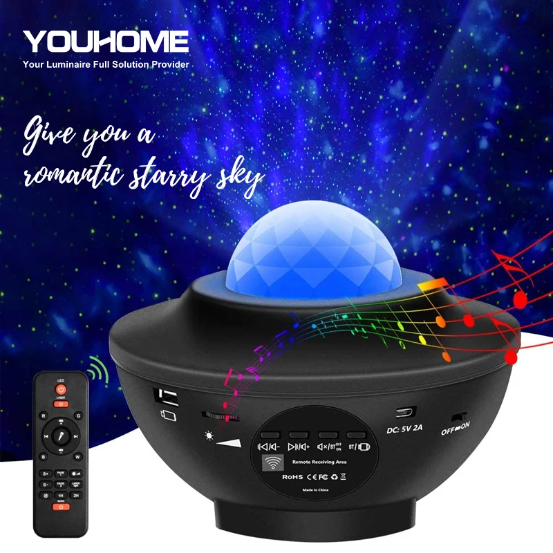 LED Starry Sky Projector Night light Blueteeth Colorful Water Wave Voice Chontrol Music Player Romantic Birthday Gift Dropship