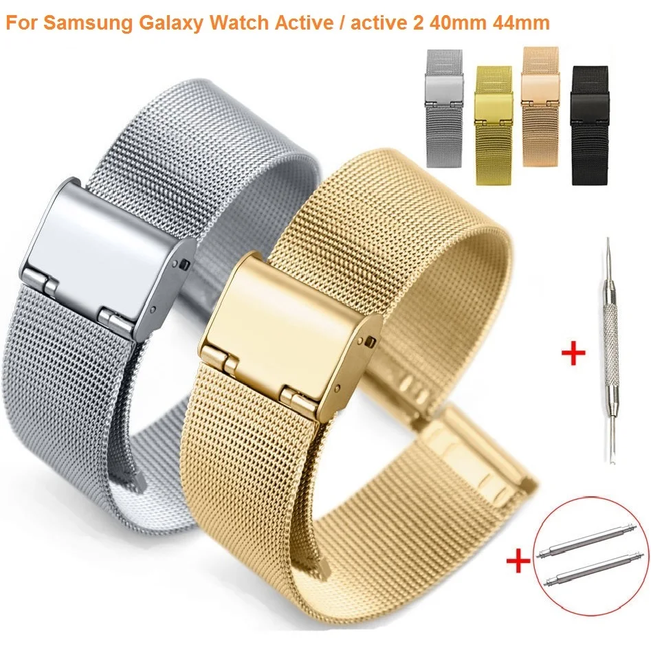 20 мм Пряжка из нержавеющей стали Milanese Loop Meshed ремешок для часов Samsung Galaxy Watch Active / active 2 40 мм 44 мм ремень с шпильками