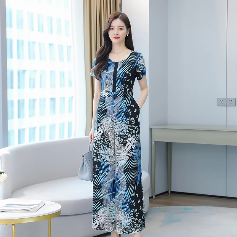 

Женские летние пляжные комбинезоны Для женщин Высокая Талия синий Цветочный принт с широкими штанинами M-3XL