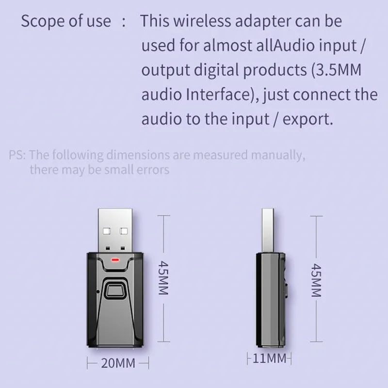Приемник-передатчик Bluetooth 5 0 с микрофоном Hands-free разъем AUX 3 мм USB-ключ аудио