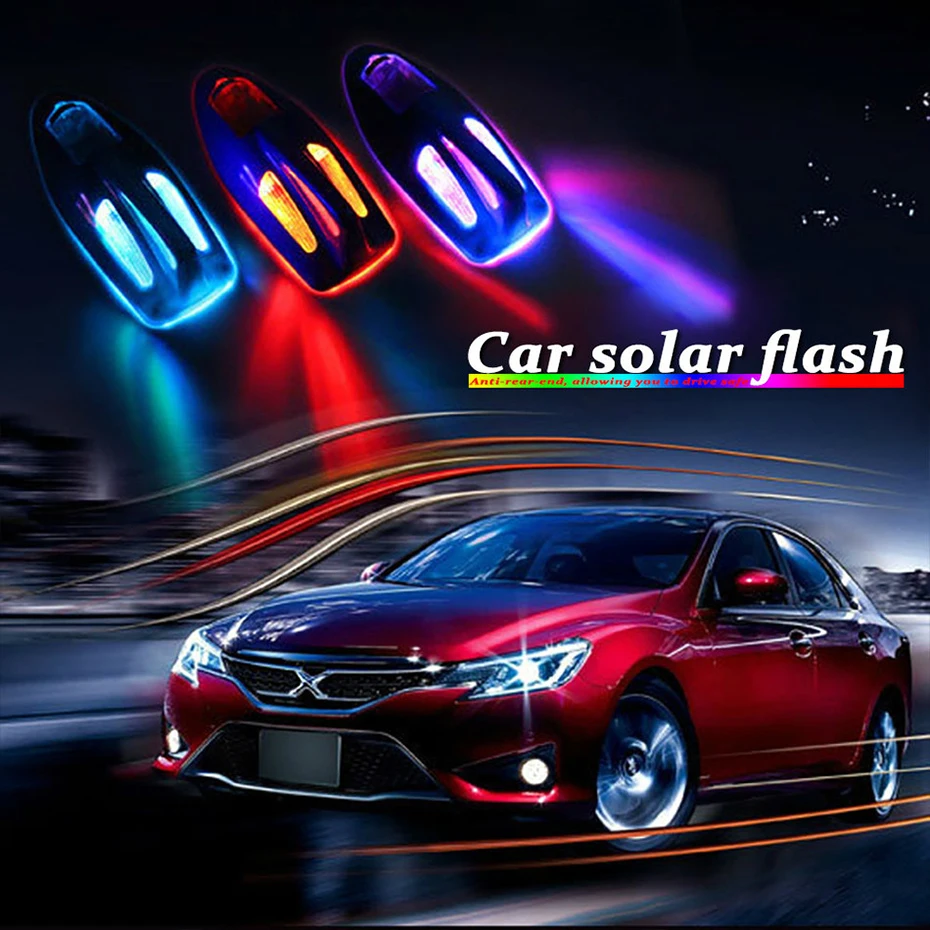 

CARLITS 1Piece Shark Fin Solar Automobile Anti Collision Anti-Rear-End LED Car Warning Lamp Decoration Strobe Bulb BJ