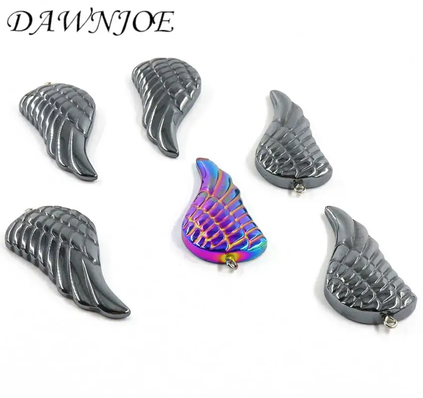 

45*21mm Natural stone Hematite Wing Pendant Non-Magnetic Bead Zinc Alloy Charm Jewelry DIY Making Necklace Accessories Finding