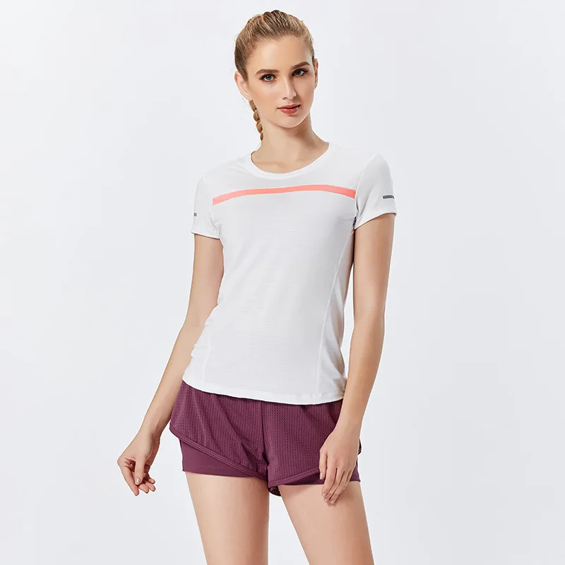 Бесплатная доставка Спортивная футболка для йоги фитнеса бега женские рубашки