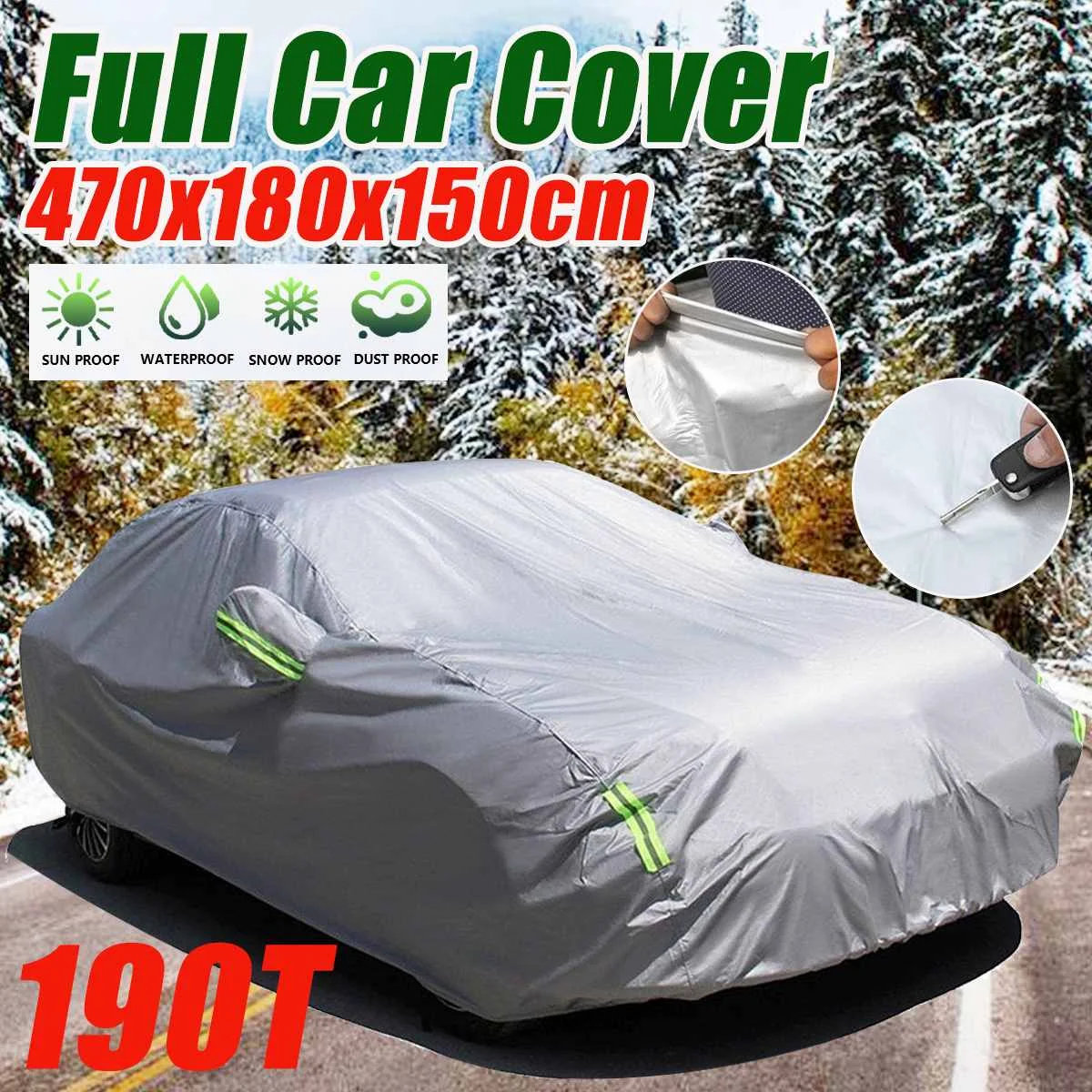 

4.7x1.8x1.5m Full Car Cover 190T Snow Ice Frost Outdoor Auto Cover Protection Sunshade Waterproof Dust-proof Universal For Sedan