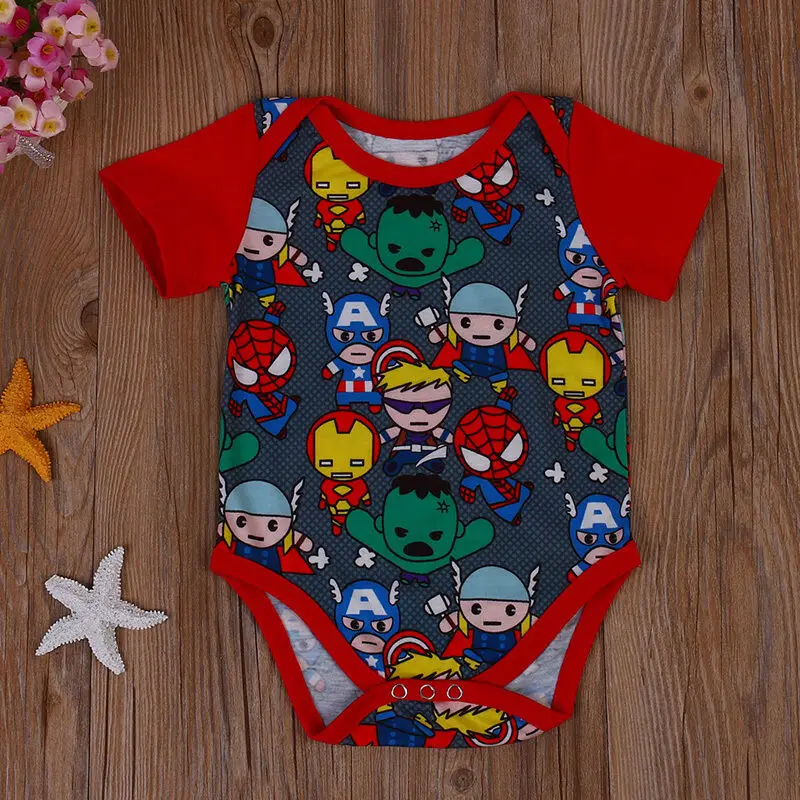 Goocheer Newborn Baby Boy Bodysuit Summer Short Sleeve Cartoon Hero Body Suit Jumpsuit Outfits Clothes 0-18M | Детская одежда и