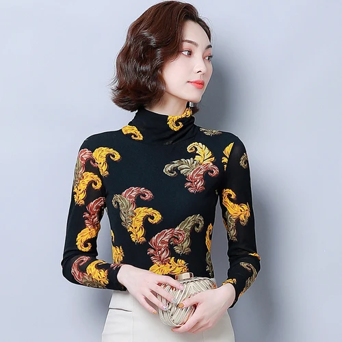 Осень 2020 новый стиль модные эластичные женские рубашки с высоким воротником и