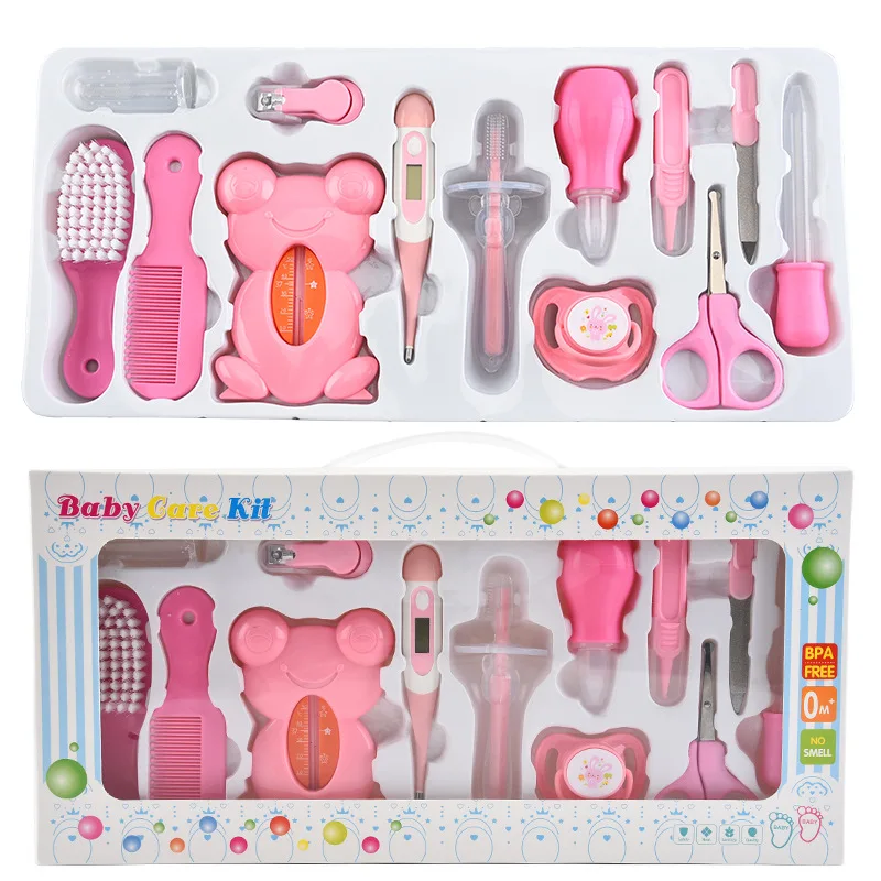 13Pcs Pink New 13 шт., детский набор для ухода за здоровьем, детский набор для ухода, безопасные маникюрные машинки для стрижки ногтей, расческа, наждачная расческа для волос, термометр, инструмент для ухода за ребенком - Цвет: 13Pcs Pink New