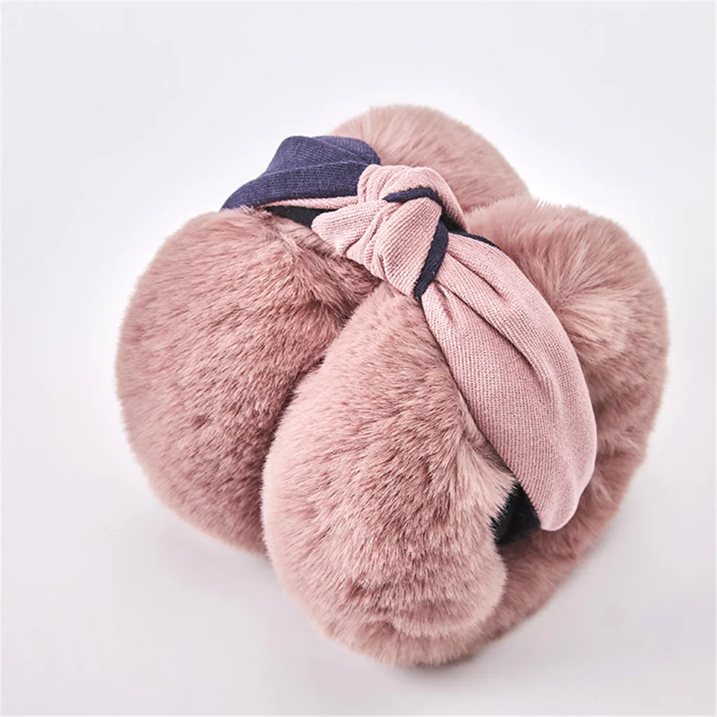 

Women Funny Warm Winter Ultra-soft and Thick-padded Earmuffs Faux Fur Headband Knot Warmer Windproof Earmuffs Plush Ear Cover