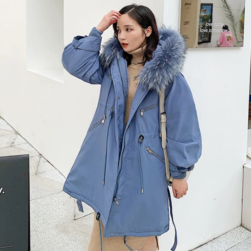 Женское зимнее теплое пальто с карманами в Корейском стиле приталенное