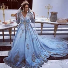 Великолепные марокканские Кафтан Вечерние платья 2021 Новое поступление очаровательное с V-образным вырезом ТРАПЕЦИЕВИДНОЕ атласное вечернее платье арабское мусульманское хаки