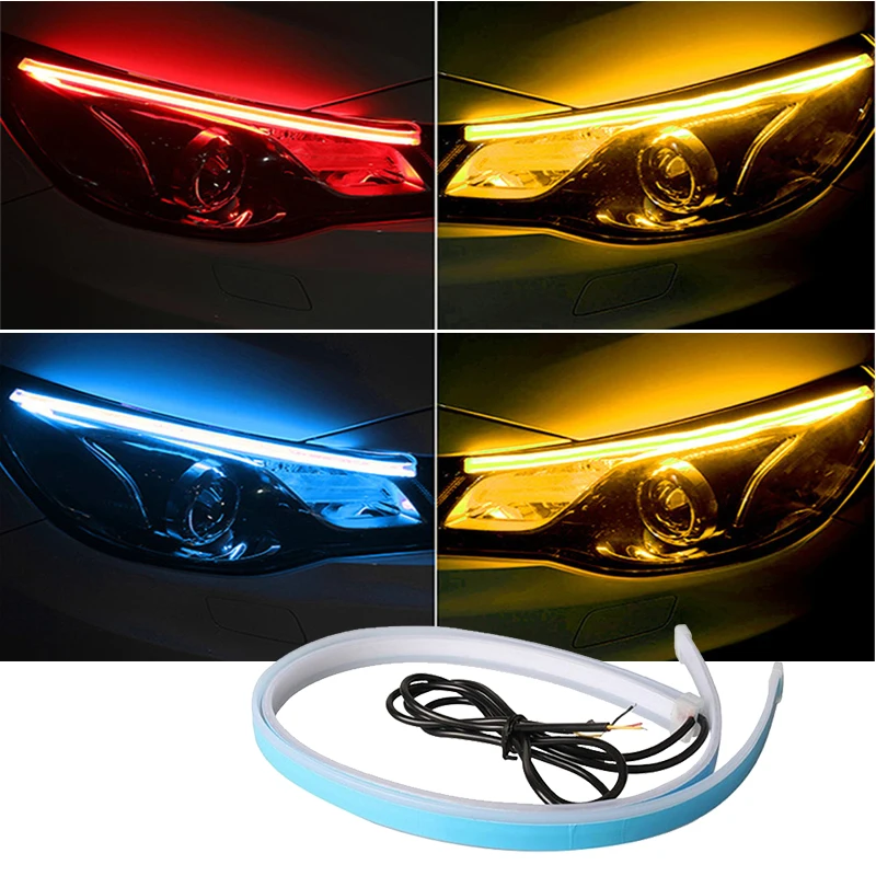 

2pcs Car Drl Led Daytime Running Light Turn Signal Flexible Soft Tube Guide Car LED Strip Light 30 45 60cm Waterproof