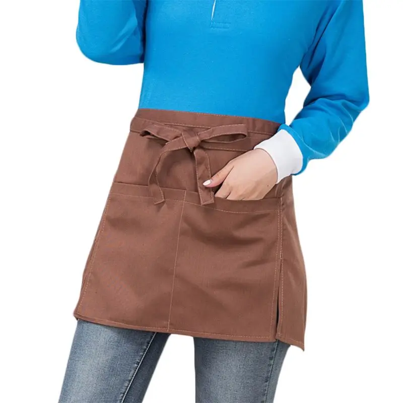 

Men Women Kitchen Restaurant Waist Apron Solid Color Half Short Apron Adjusted With Pockets Pen Loops for Server Waiter Waitress
