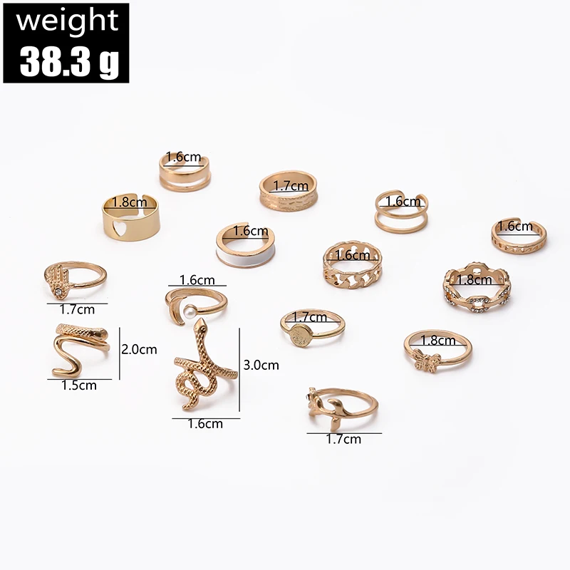 15 шт./компл. богемное Женское Обручальное кольцо с полумесяцем и белым жемчугом |