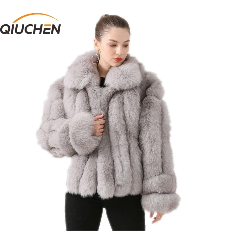 QIUCHEN PJ19064 2019 Новое поступление Женская зимняя куртка из натурального Лисьего меха