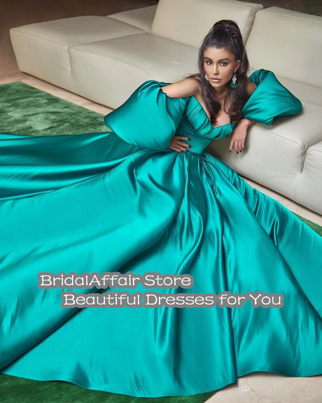 BridalAffair 2022 элегантное зеленое атласное длинное бальное платье с длинными