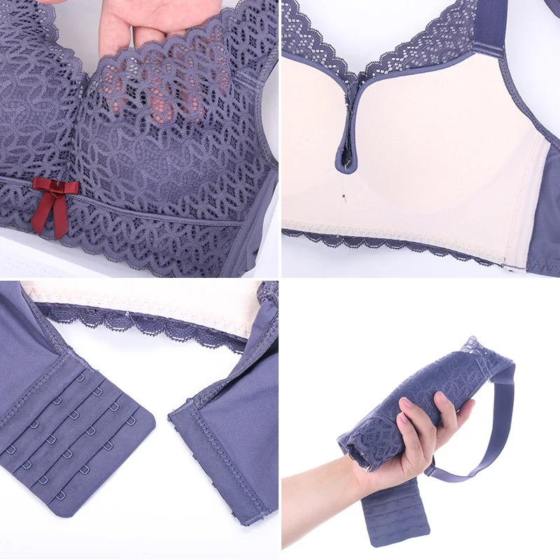 

French Style No Steel Ring Gathered Sexy Pink Lingerie Set 2021 Women's Thin Sexy Lace Seamless Bow Plus Size Black Red Bra Set