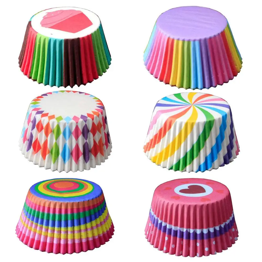 Одноразовые бумажные чашки для выпечки 100 шт./упак. радужные обертки кексов