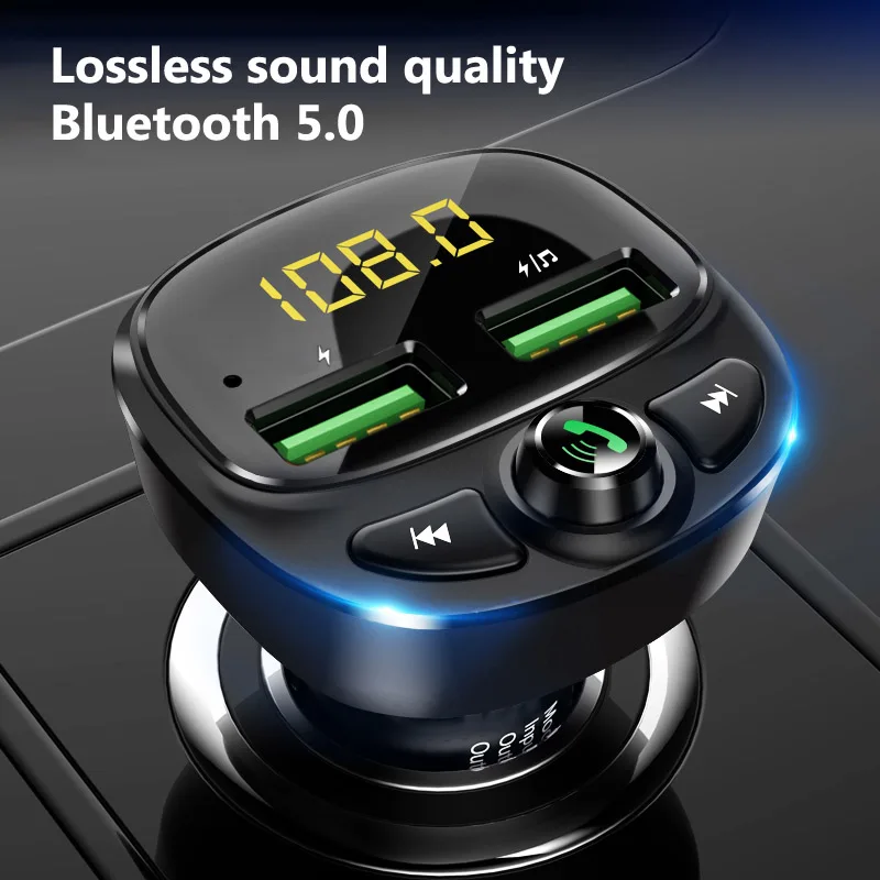 

FM Transmitter Bluetooth 5.0 Dual USB Car Charger Wireless Handsfree Car Kit FM Radio Adapter Support TF Card USB Driver