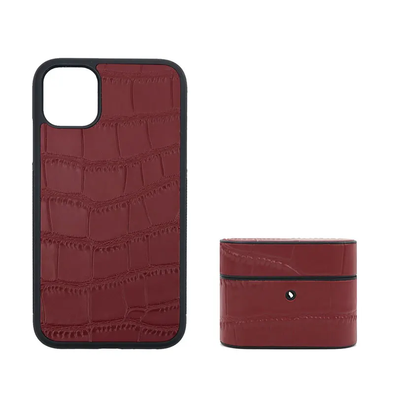 Customized Luxury Genuine Leather Crocodile Mobile Phone Case for Iphone 11 12 13 PRO Max Protective Cover For Airpods 1 2 Pro 4