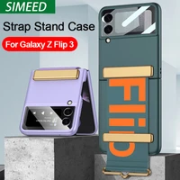 z flip 3 with strap len camera glass protection case for samsung galaxy z flip 3 5g case wristband plastic pc back cover