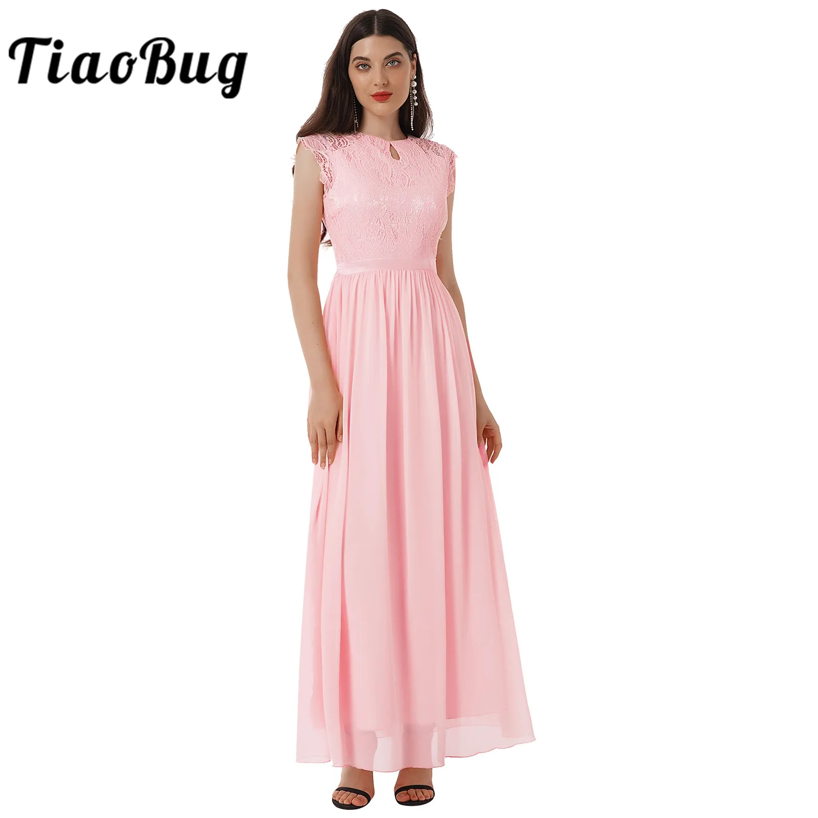 

Women Ladies Bridesmaid Dress Elegant Floral Lace Chiffon Floor Length Party Dresses Vestidos De Festa Pageant Wedding Costume