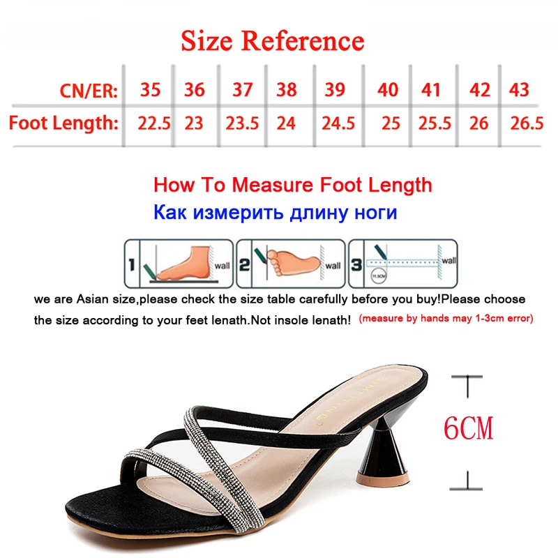 

Size 43 Ladies Slippers Roman Crystal Square Head Open Toe Women's High Heels Cross Hollowed-out Slip-On Party Sandals Summer