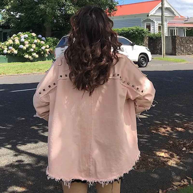 Женская джинсовая куртка однобортная Свободная из денима с длинным рукавом и