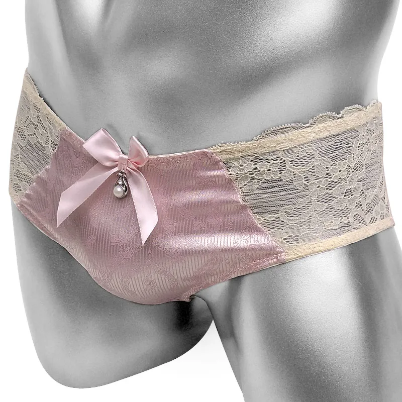 Трусы-бикини мужские атласные пикантное нижнее белье с бантом модные блестящие
