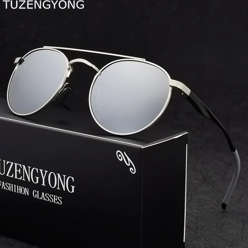Круглые солнцезащитные очки унисекс TUZENGYONG, зеркальные поляризационные очки в алюминиевой оправе для мужчин и женщин, подходят для водителей, степень защиты uv400