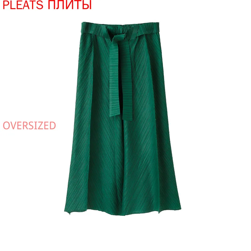 

MIYAKE Pleated Mid Waist Wide Leg Pants Fashionable Loose High Waist Casual Pants New Summer Capris for Women